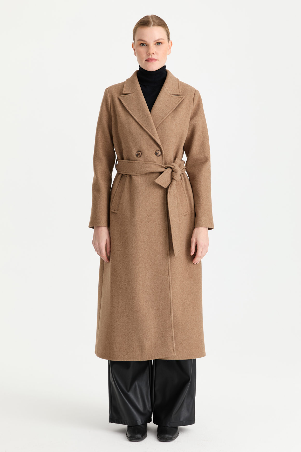 Çift Düğmeli Manto  Camel