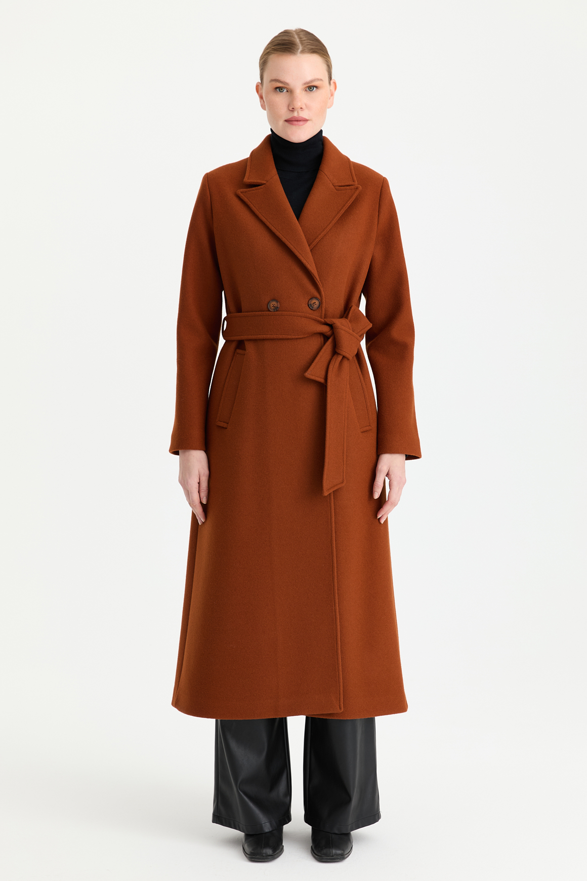 Çift Düğmeli Manto  Kiremit