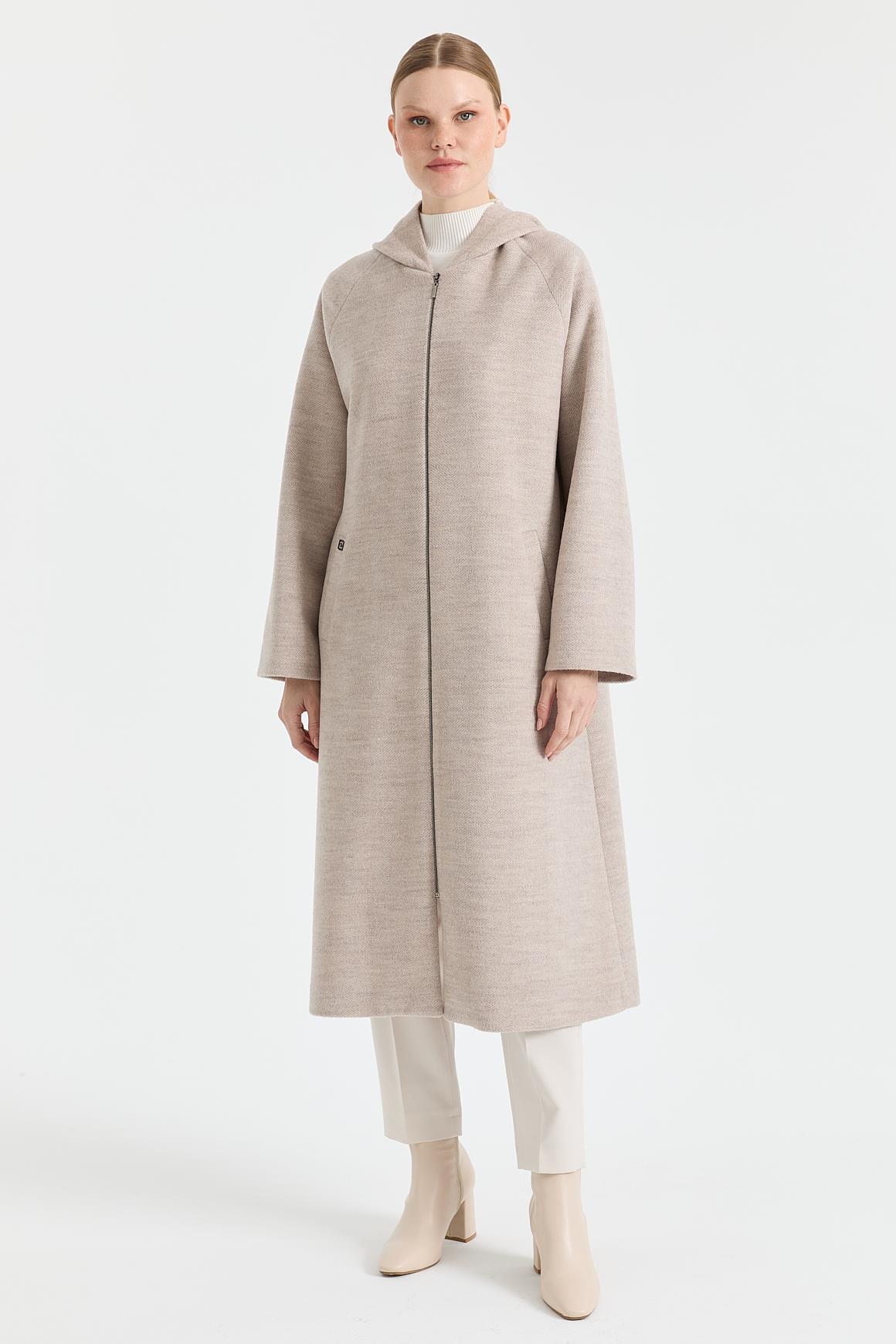 Rahat Kesim Kapişonlu Kaban  Bej