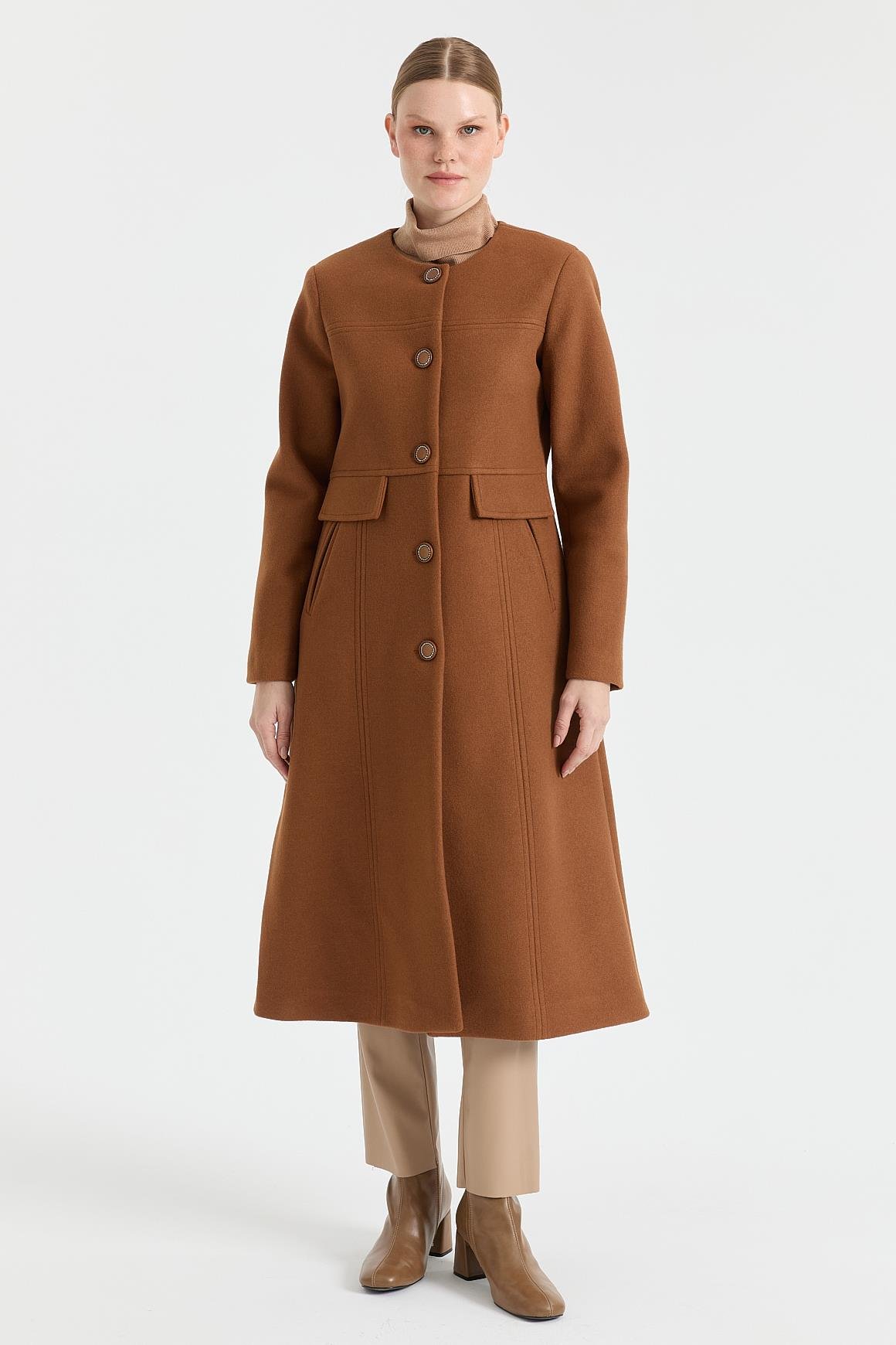 Işıltı Taşlı Kaşe Kaban  Taba