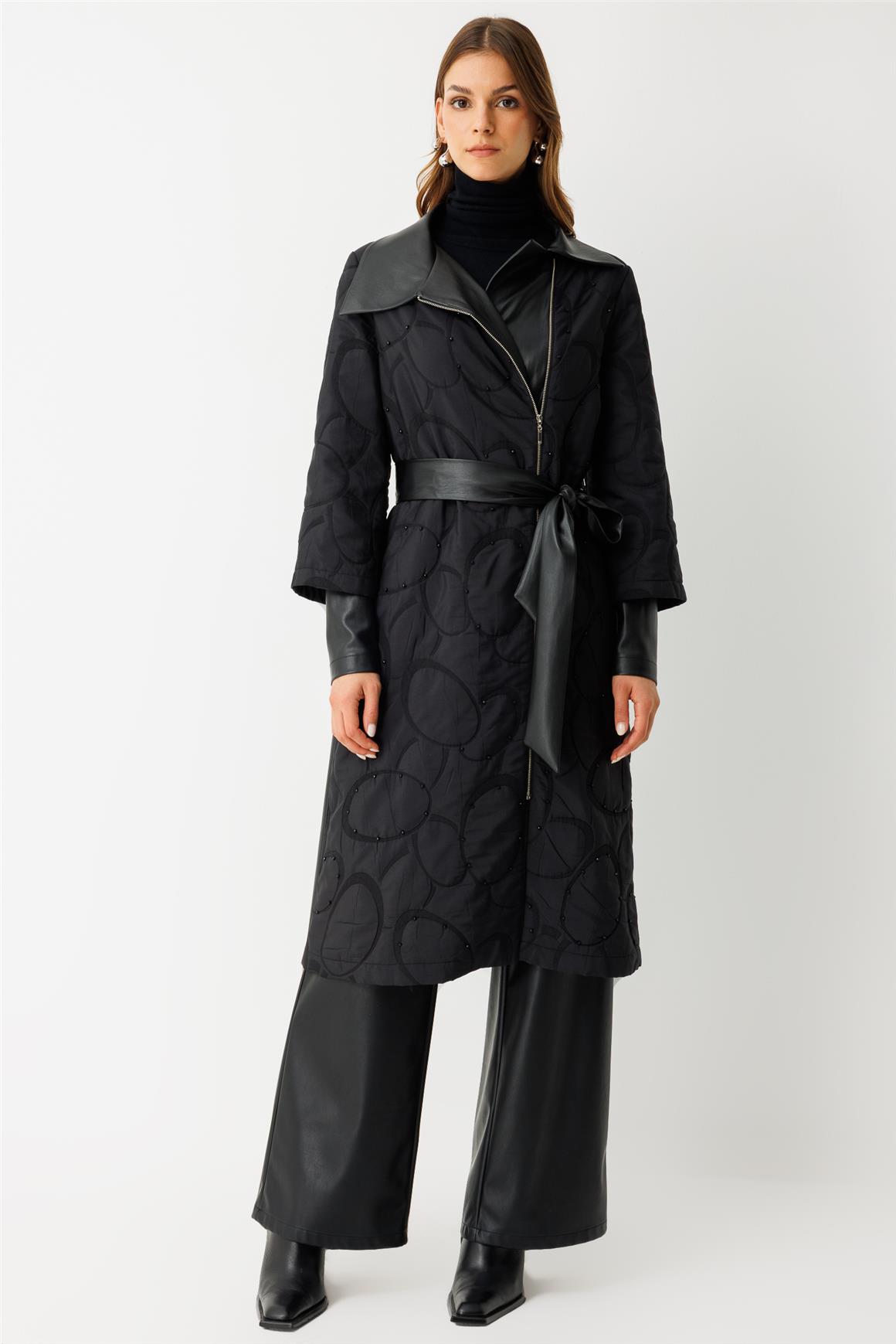 Fermuar Kapamalı Kristal Taş Detaylı Kap  Siyah