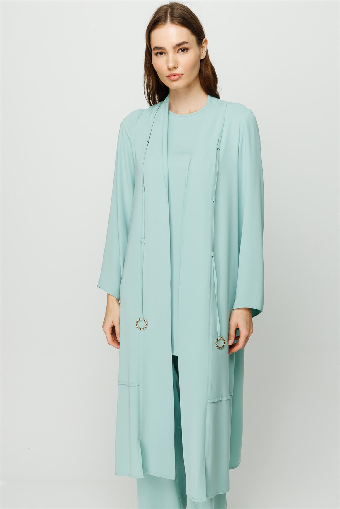Biye Detaylı Bluz Ceket Pantolon Takım  Mint · 3