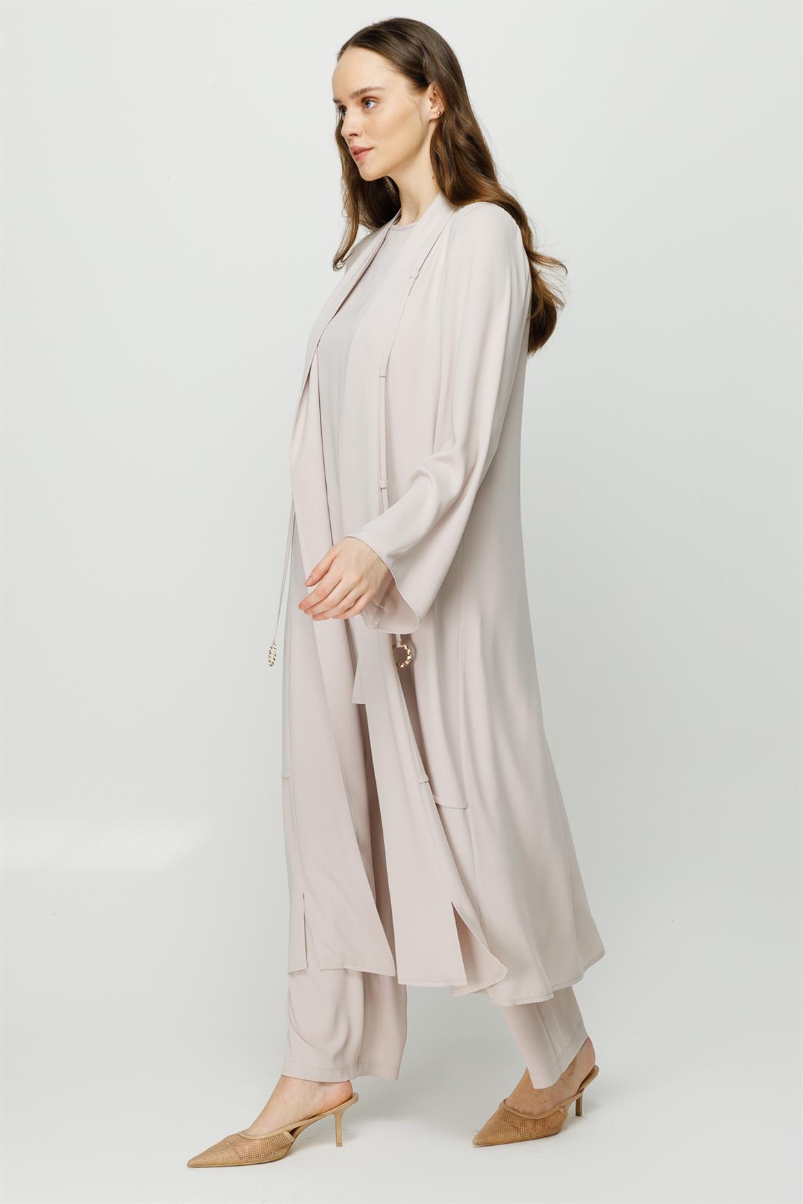 Biye Detaylı Bluz Ceket Pantolon Takım  Taş · 3