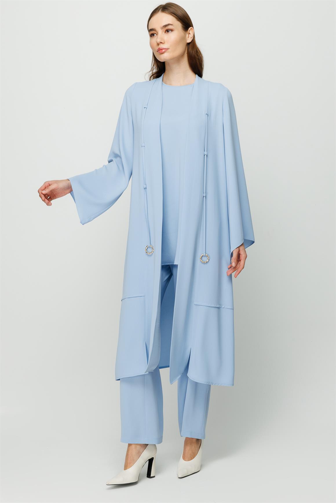 Biye Detaylı Bluz Ceket Pantolon Takım  Mavi · 4