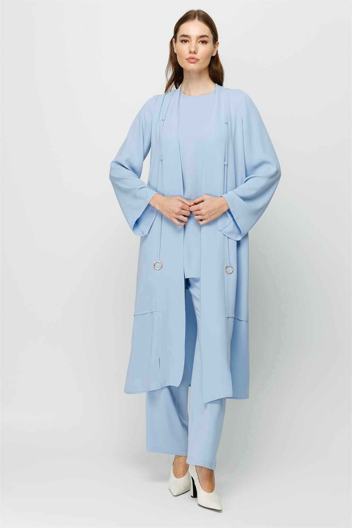 Biye Detaylı Bluz Ceket Pantolon Takım  Mavi · 5