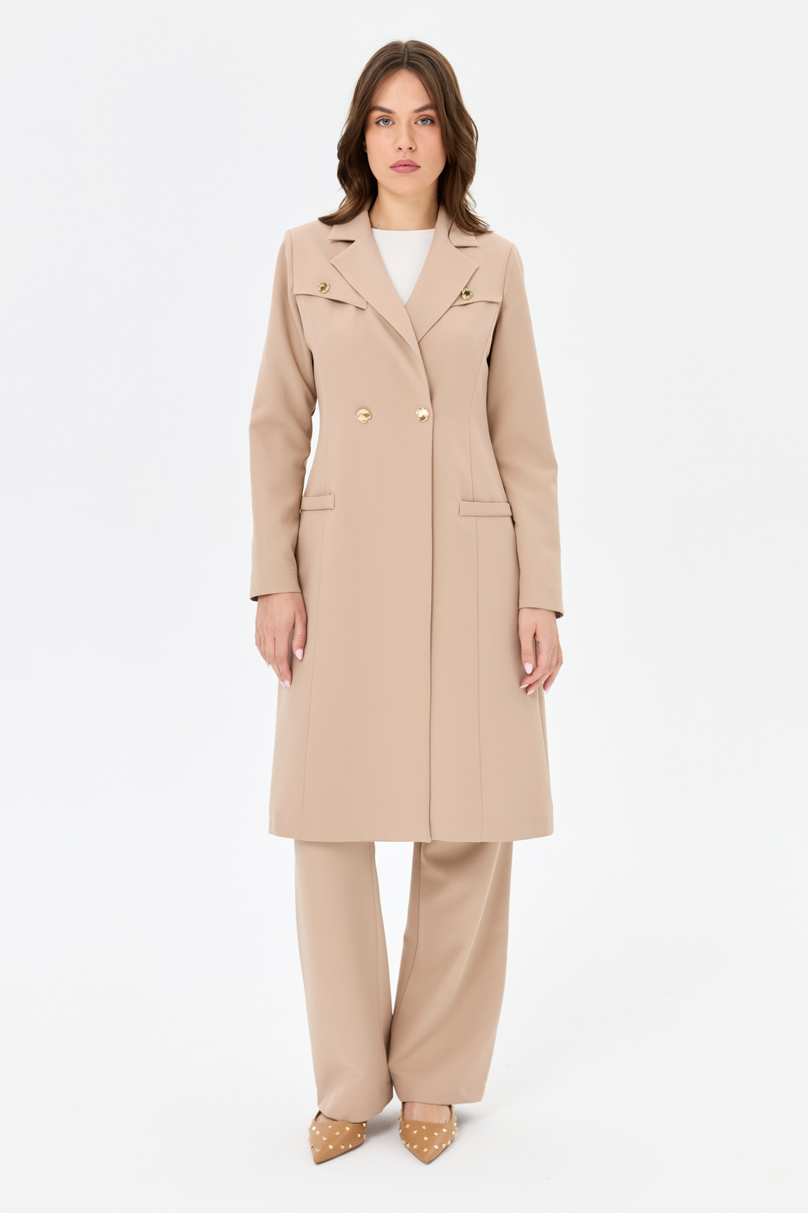 Çift Aller Detaylı Poliviskon Takım  Vizon