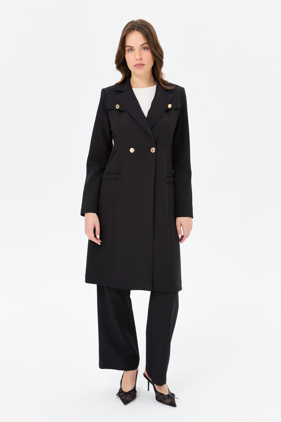 Double Aller Detailed Polyviscon Suit - Black