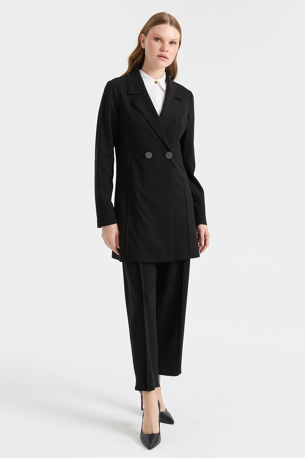 Çift Düğmeli Ceket Pantolon Takım  Siyah