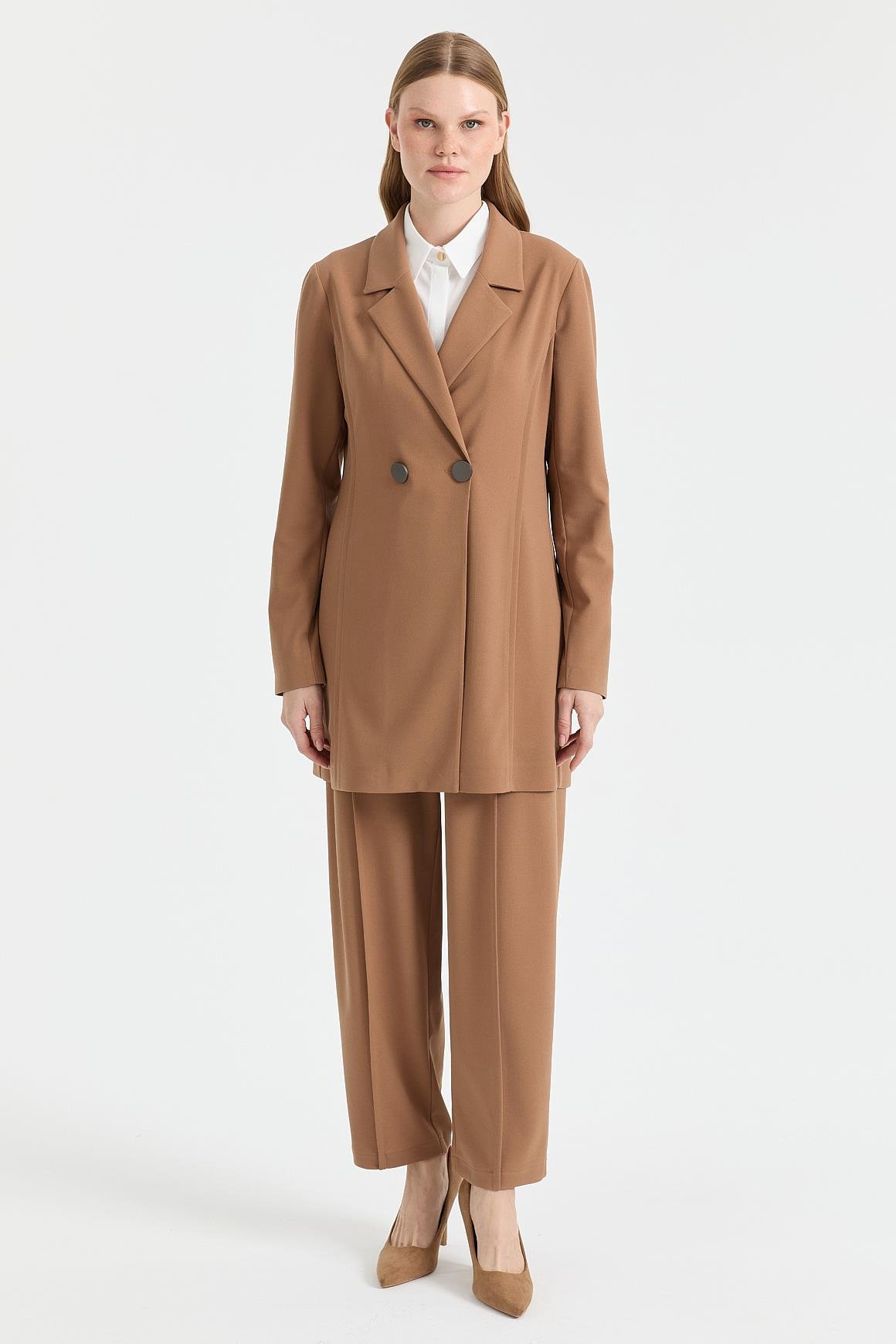 Çift Düğmeli Ceket Pantolon Takım  Camel