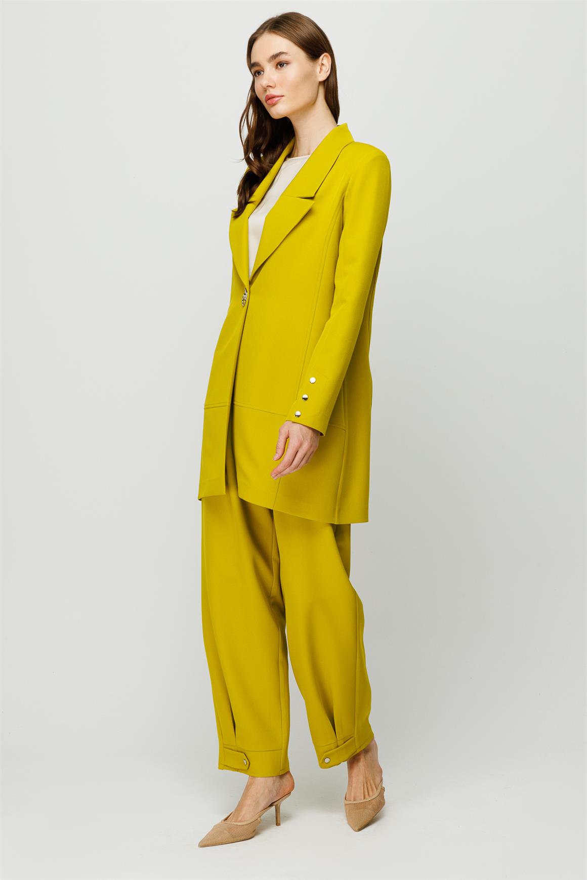Çıt Çıt Detaylı Oversize Ceket Pantolon Takım  Fıstık Yeşili · 2