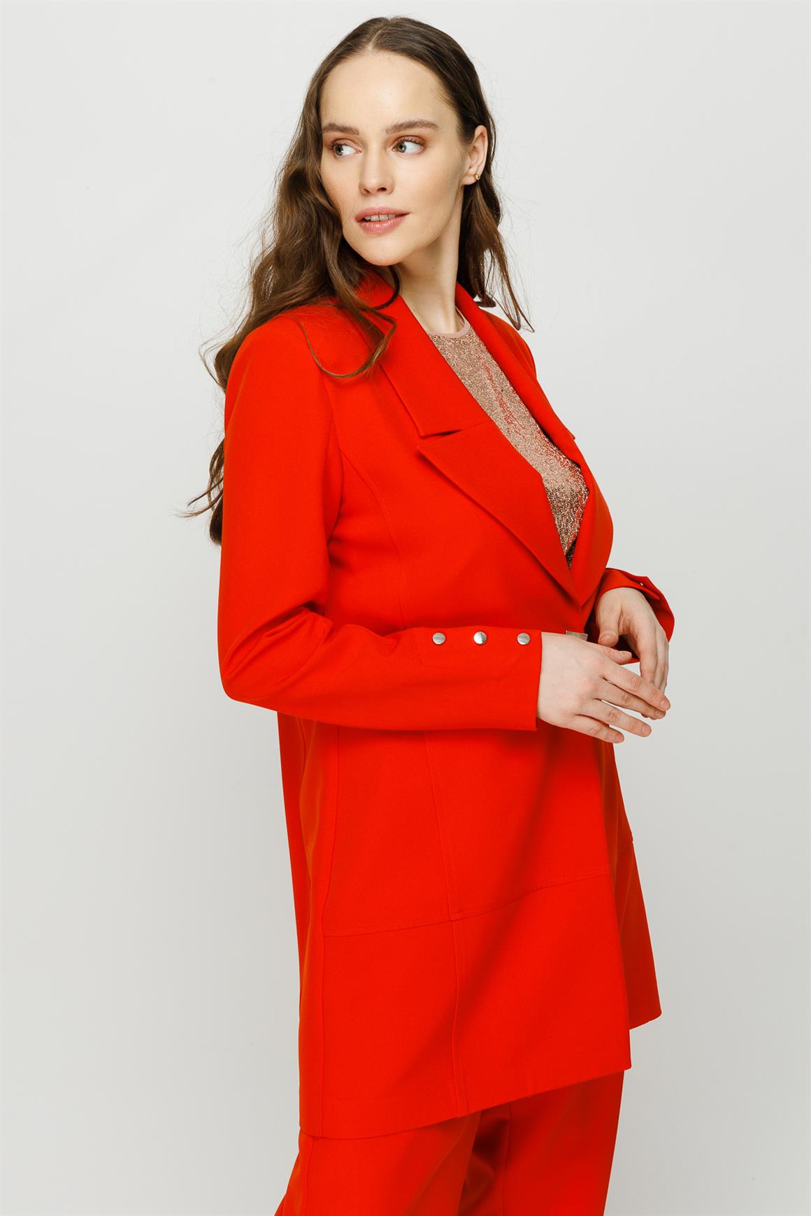 Çıt Çıt Detaylı Oversize Ceket Pantolon Takım  Oranj · 3