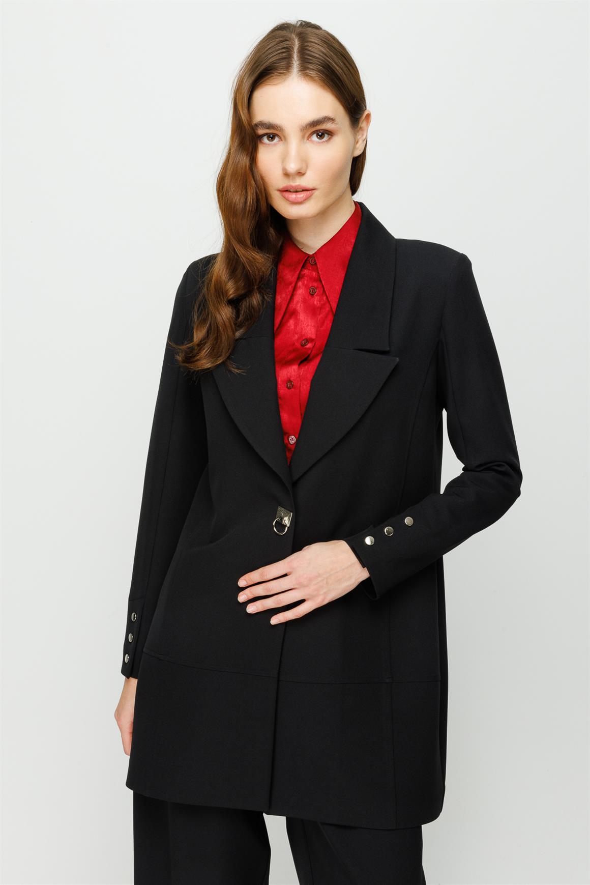 Çıt Çıt Detaylı Oversize Ceket Pantolon Takım  Siyah · 3