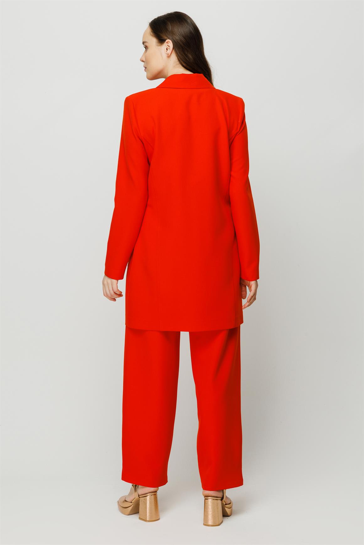 Çıt Çıt Detaylı Oversize Ceket Pantolon Takım  Oranj · 7