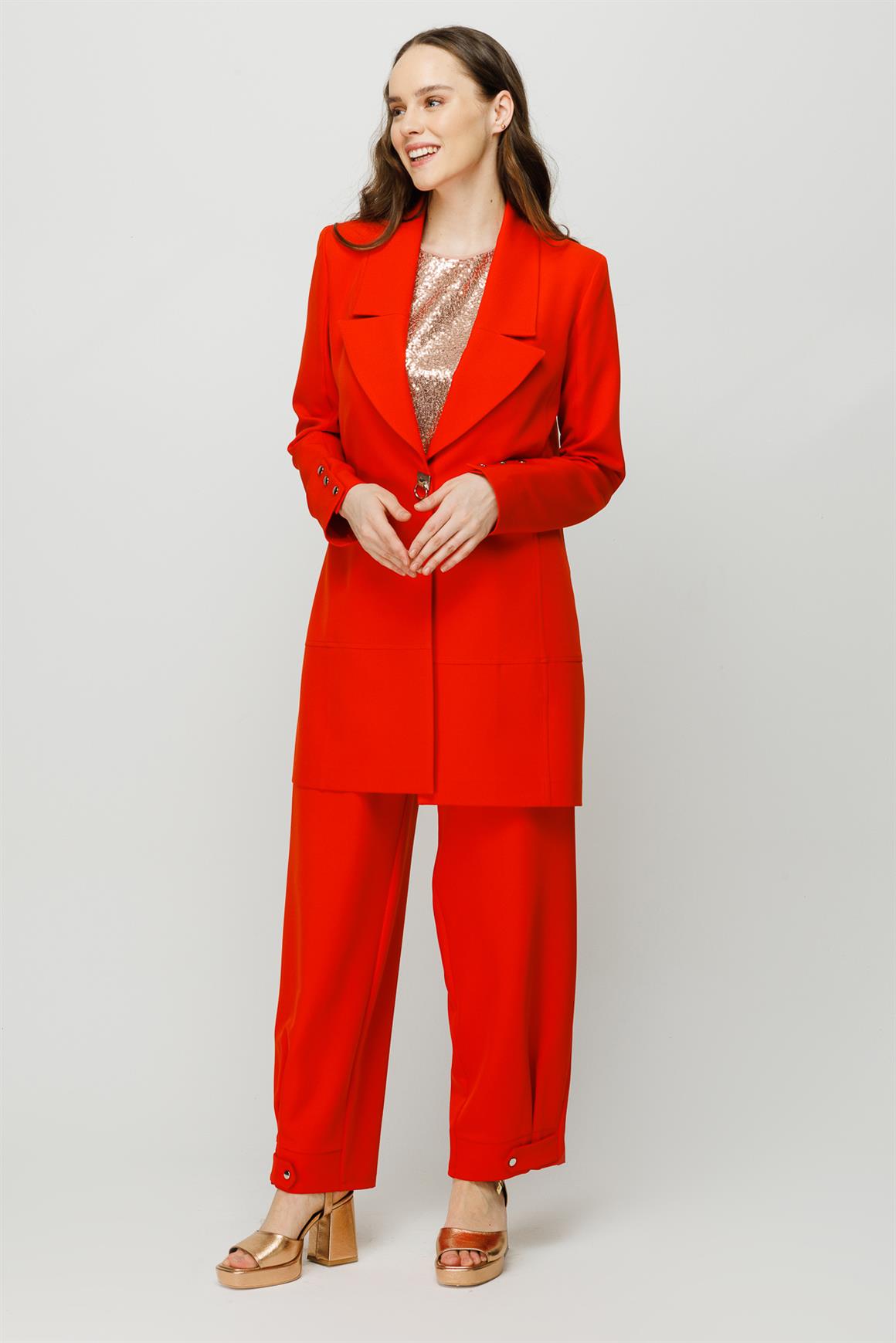 Çıt Çıt Detaylı Oversize Ceket Pantolon Takım  Oranj · 4