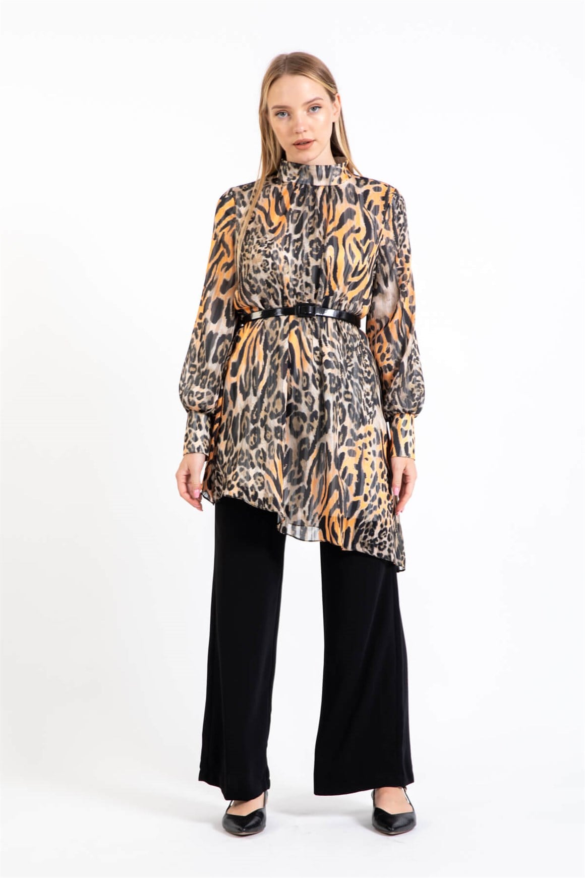Printed Tunic Pants Set - Coffee