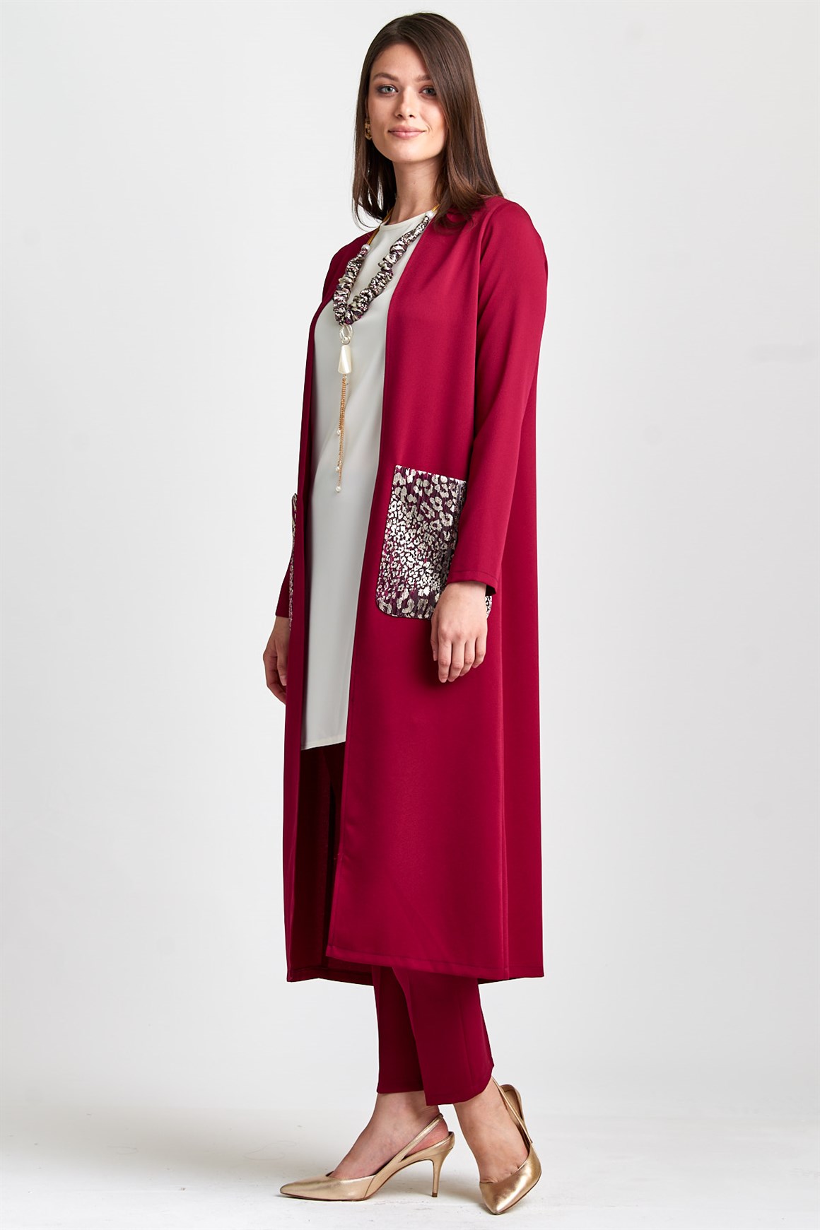 Fuşya Torba Cep Cep Desenli Takım