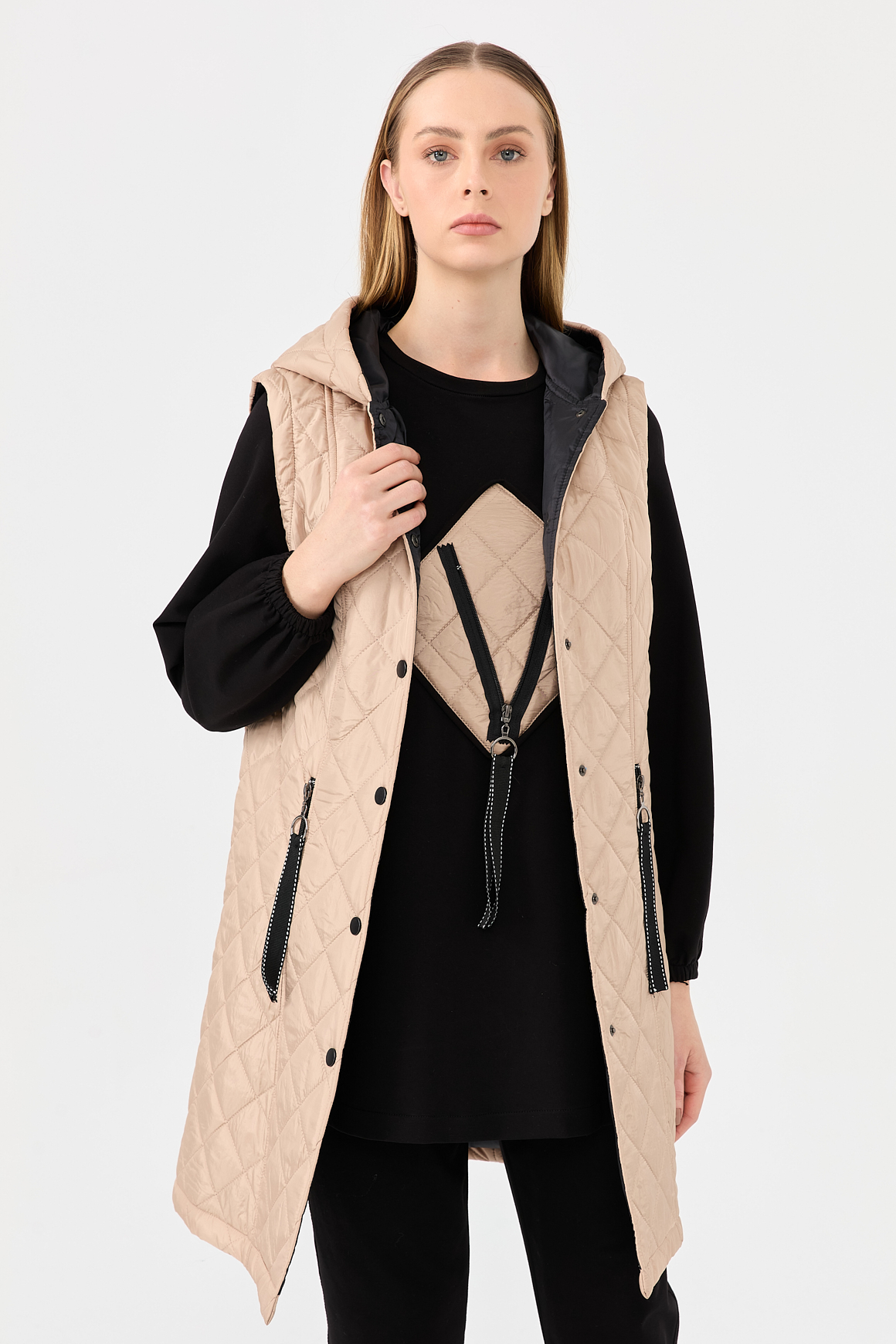 Quilted Patterned Underwear Tunic Trousers Set - Mink