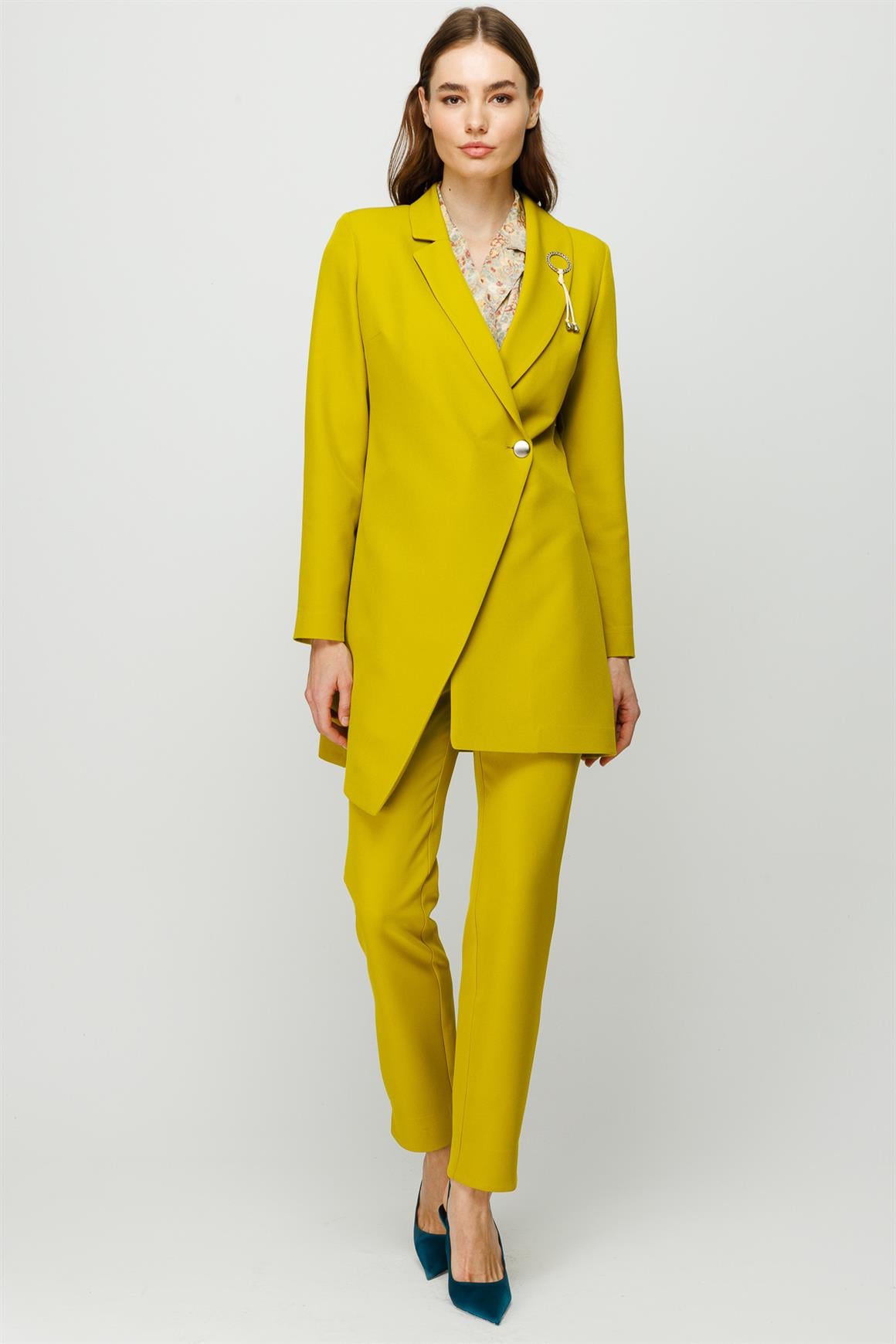 Double Breasted Single Button Trouser Jacket Set - Pistachio green
