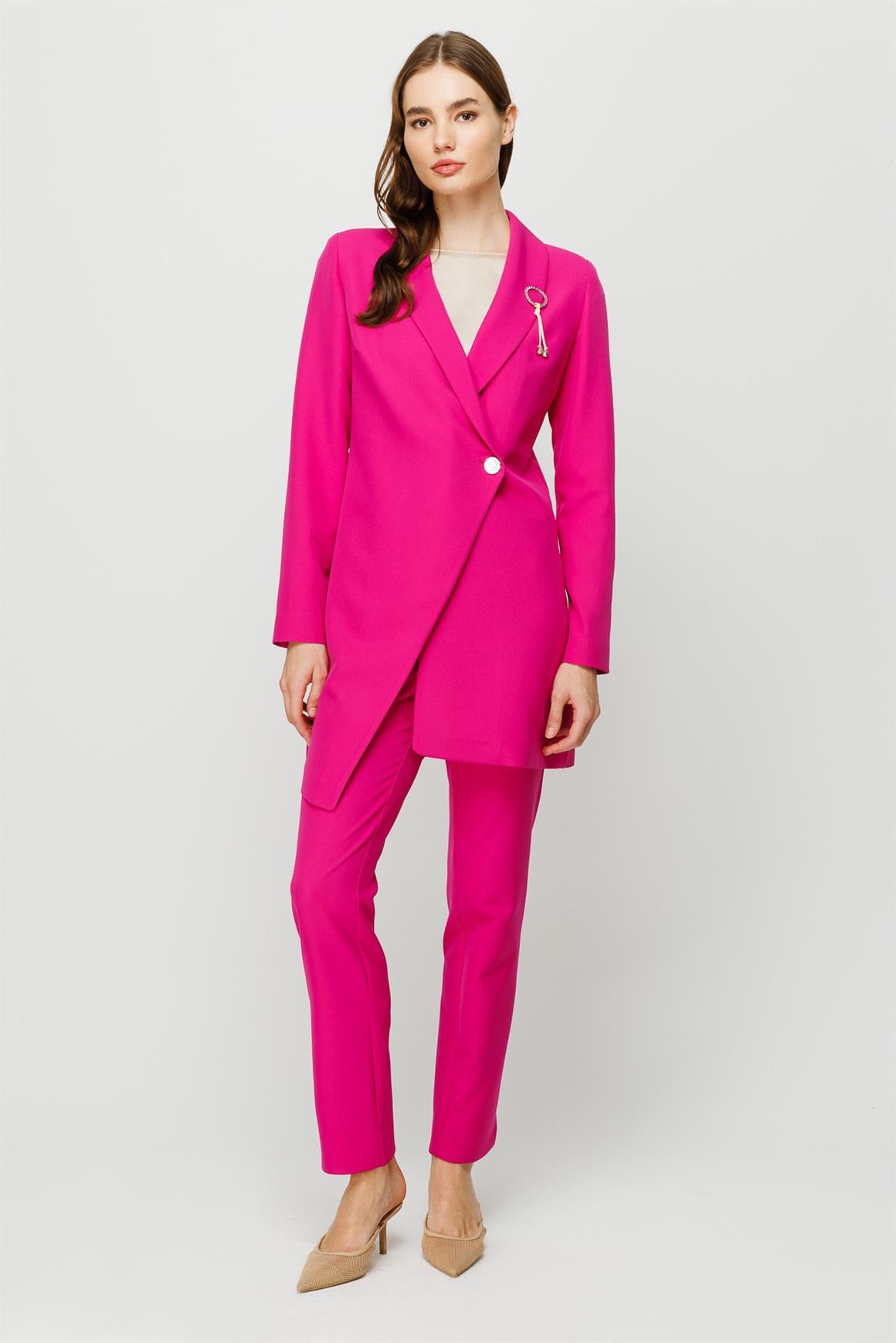 Double Breasted Single Button Trouser Jacket Set - fuchsia