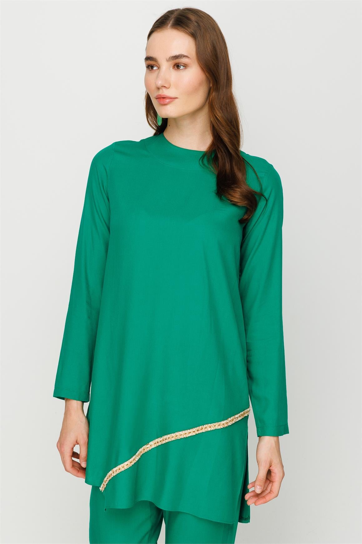 Önü Şerit Aksesuar Detaylı Pantolon Tunik Takım  Yeşil · 3