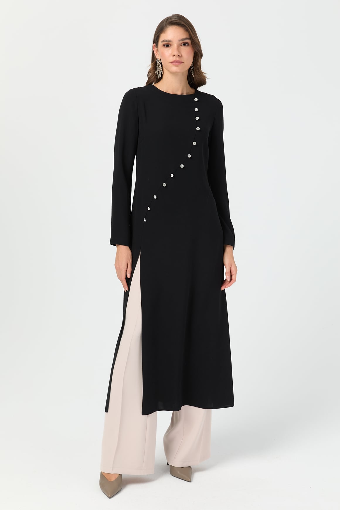 Oval-Covered Slit Trouser Suit - Rock