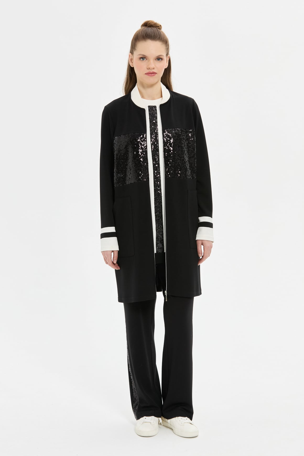 Sequin Detailed Three Piece Tracksuit - Black