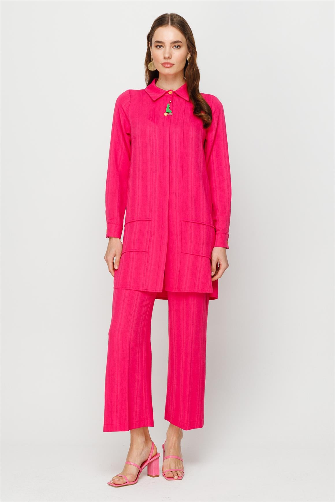 Rahat Kumaş Pantolon Tunik Takım  Fuşya