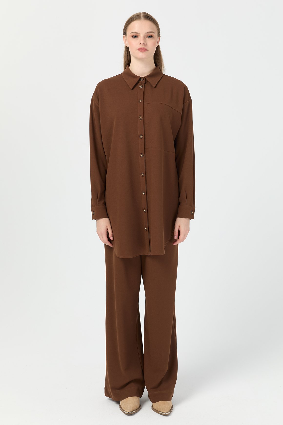 Relaxed Fit Pantolonlu Takım  Kahve