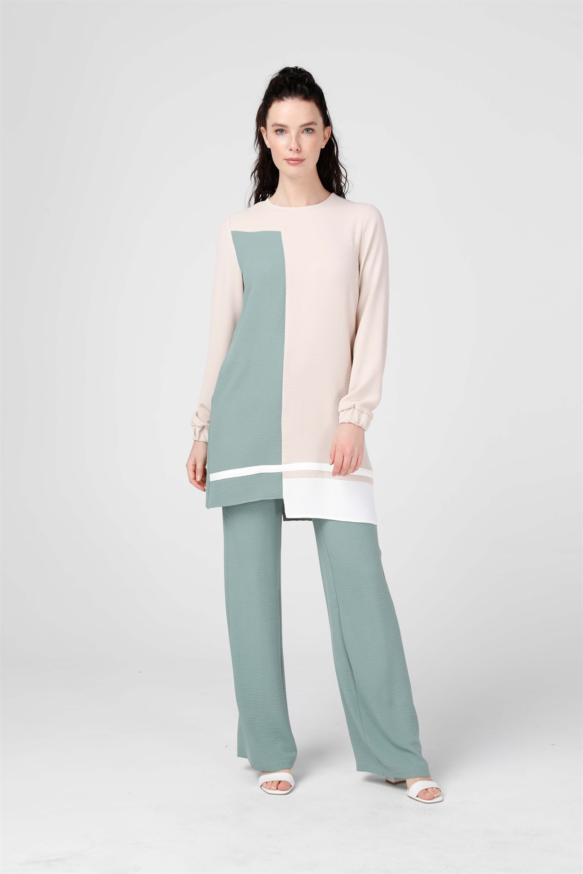 Renk Kombinli Tunik Pantolon Takım  Mint