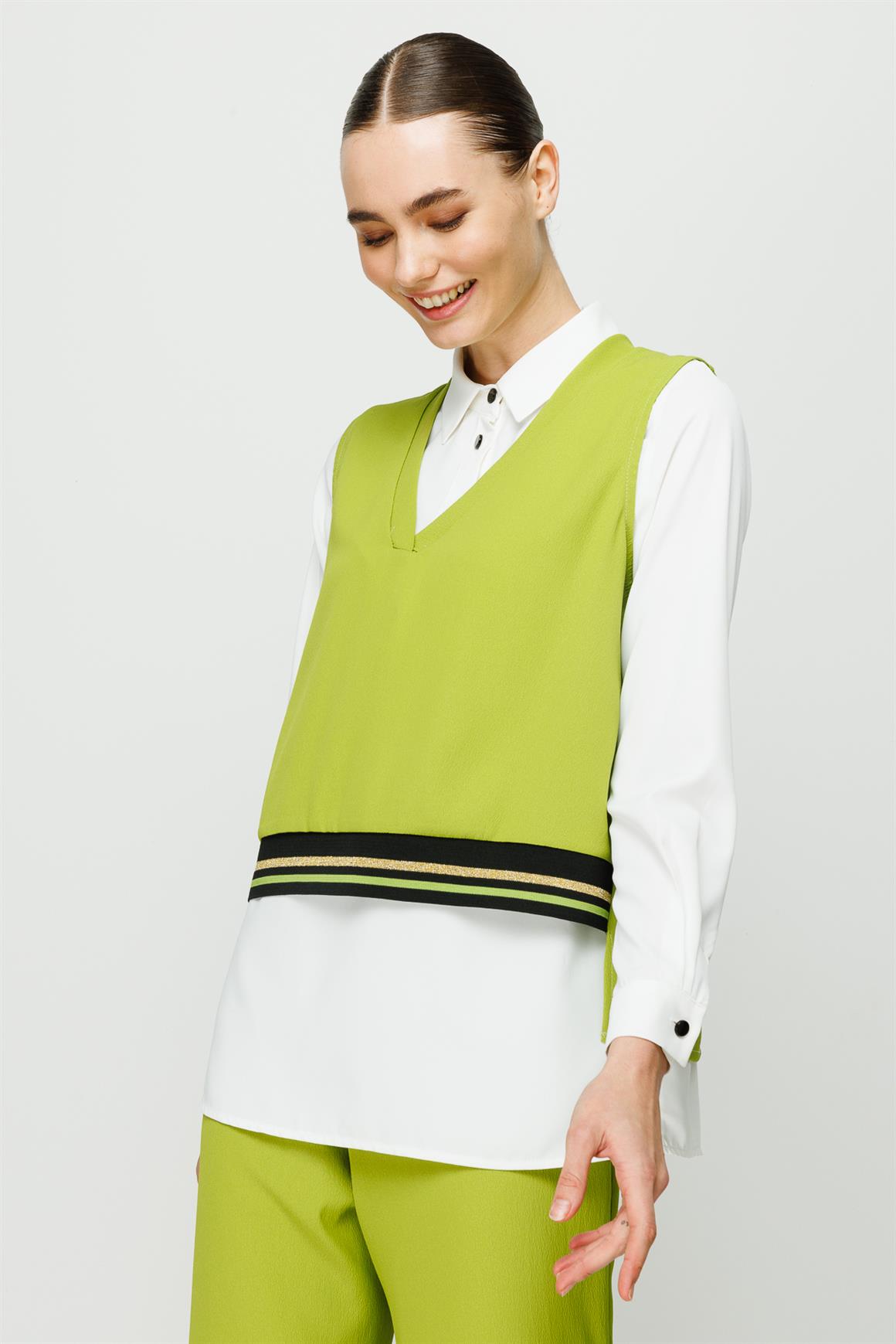 Ribana Detaylı Bluz Tunik Pantolon Takım  Yeşil · 3