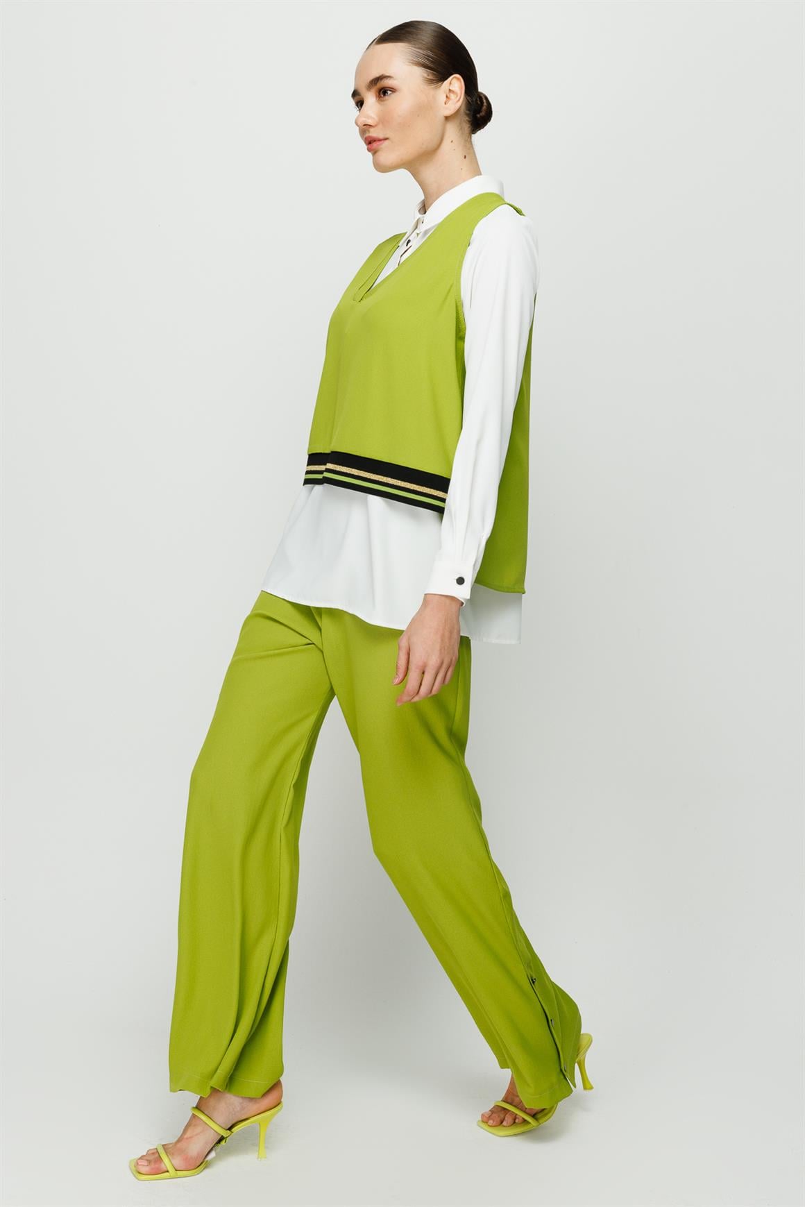 Ribana Detaylı Bluz Tunik Pantolon Takım  Yeşil · 2