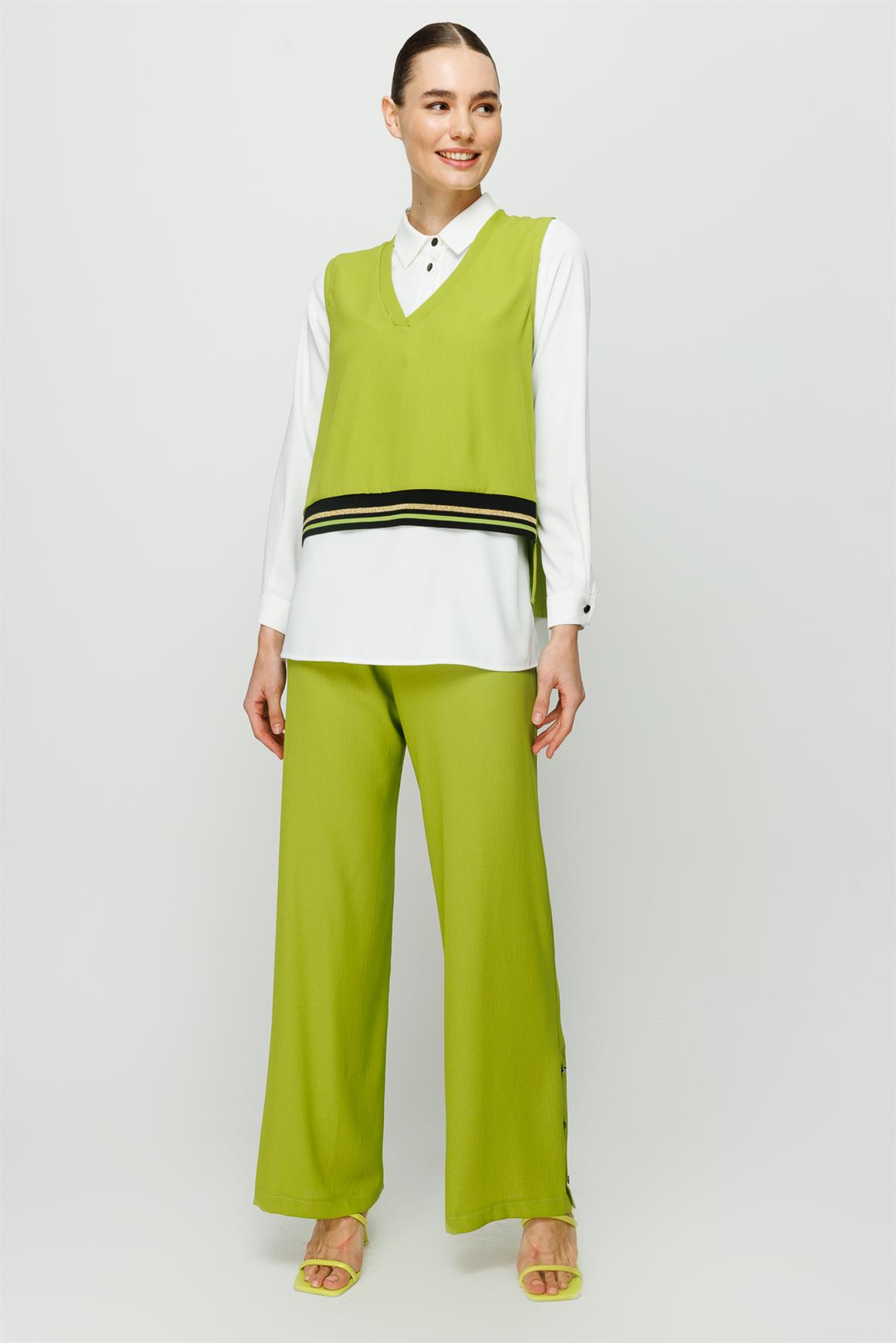 Ribana Detaylı Bluz Tunik Pantolon Takım  Yeşil · 4