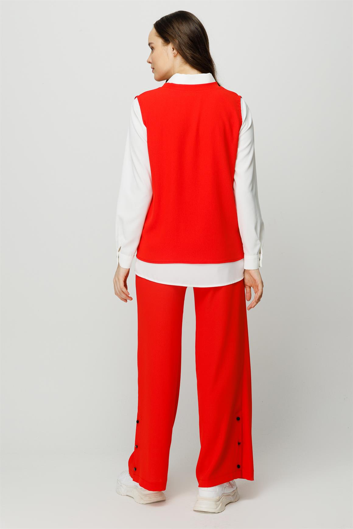 Ribana Detaylı Bluz Tunik Pantolon Takım  Mercan · 6
