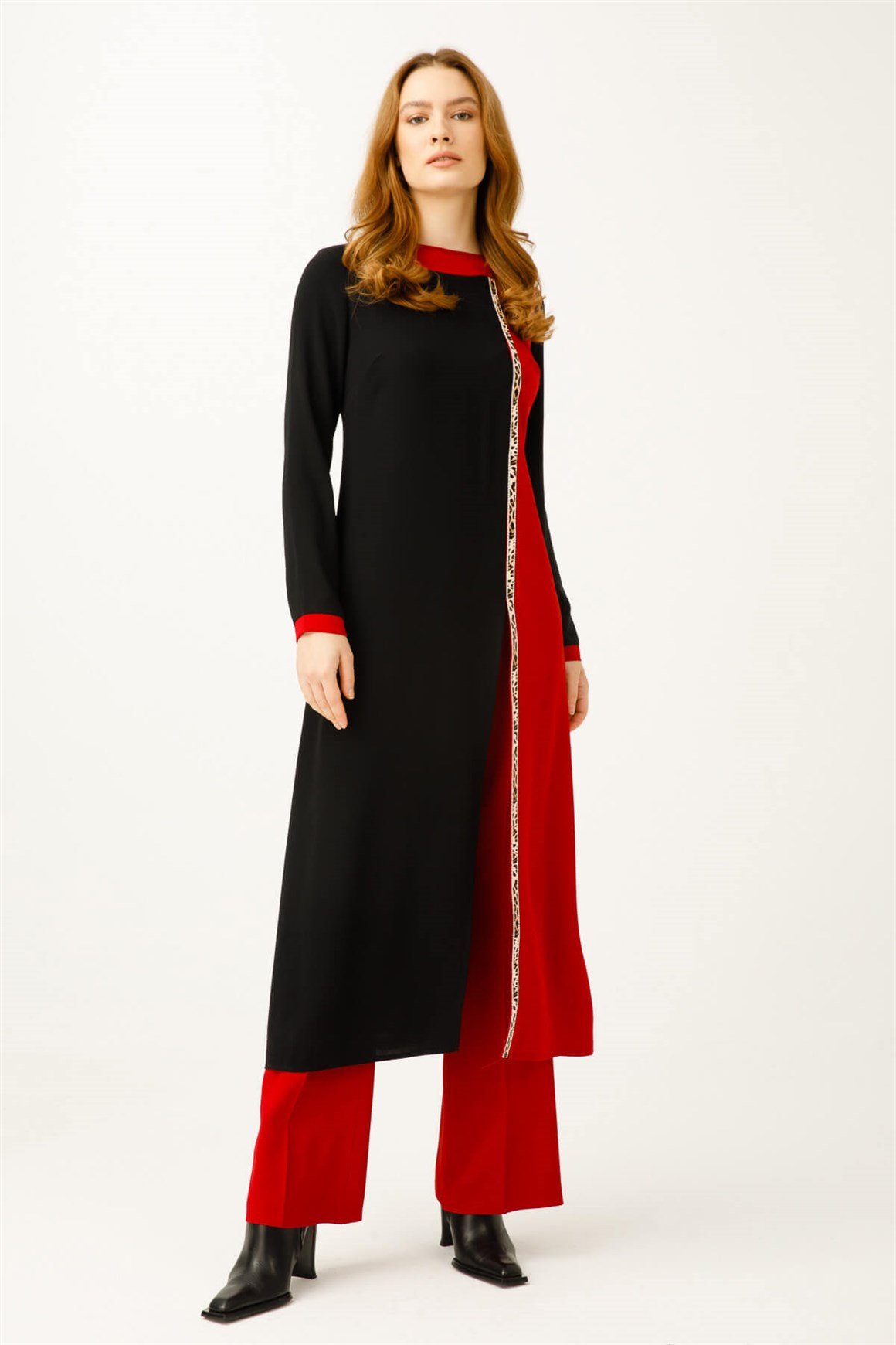 Stripe Leopard Accessory Trousers Set - Red