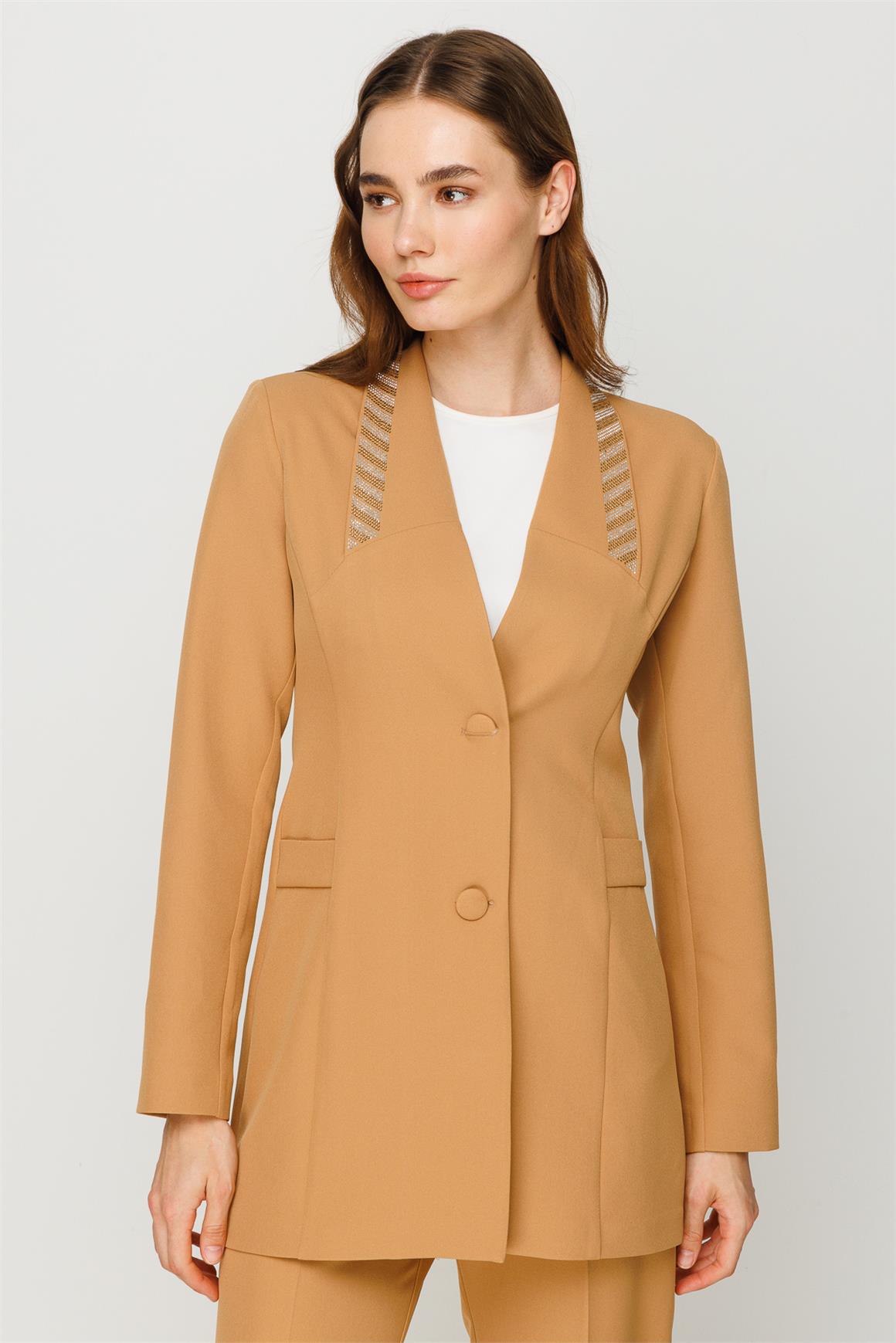 Taş Yapıştırma Detaylı Spor Ceket Pantolon Takım  Camel · 5