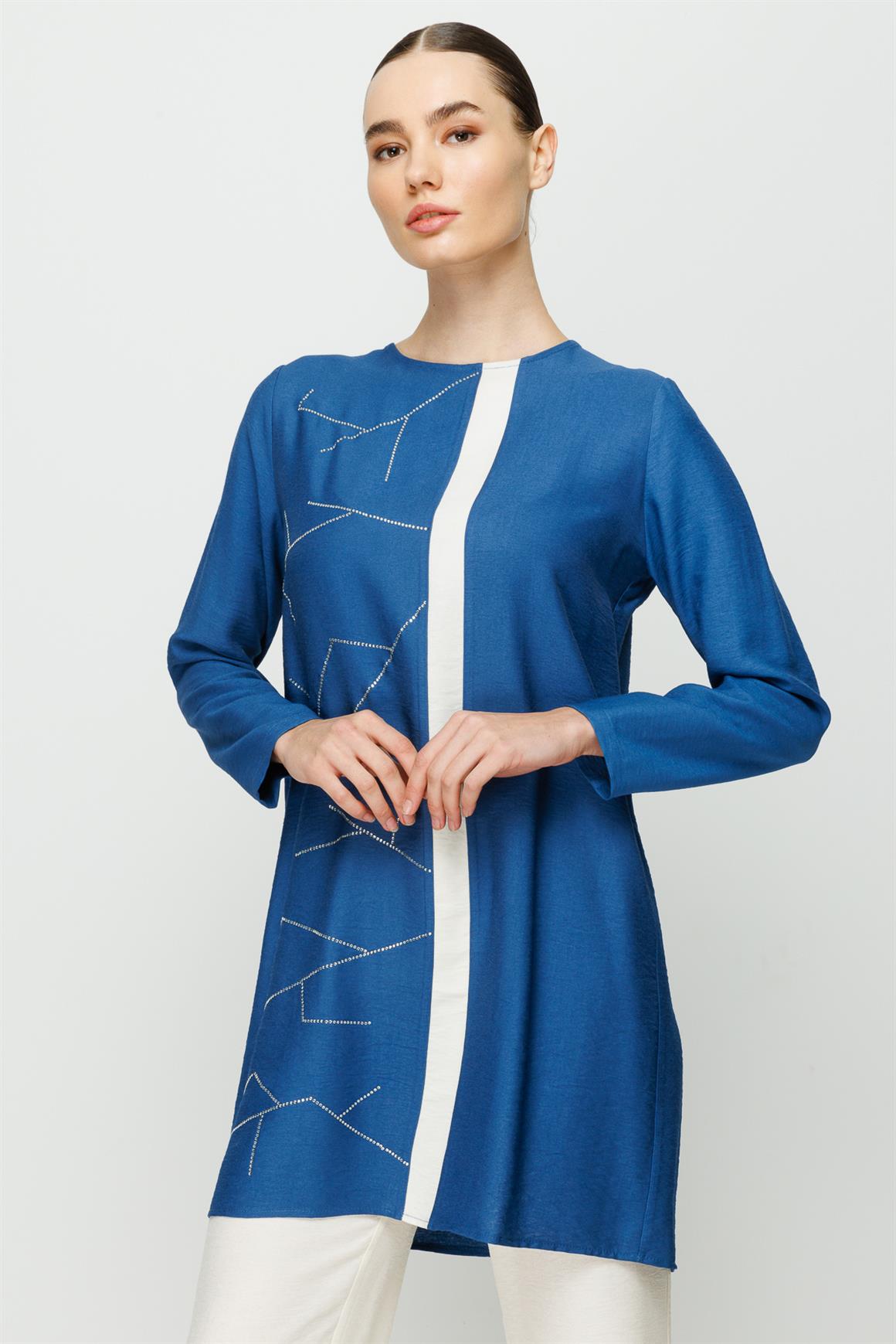 Taş Yapıştırmalı Pantolon Tunik Takım  İndigo · 3