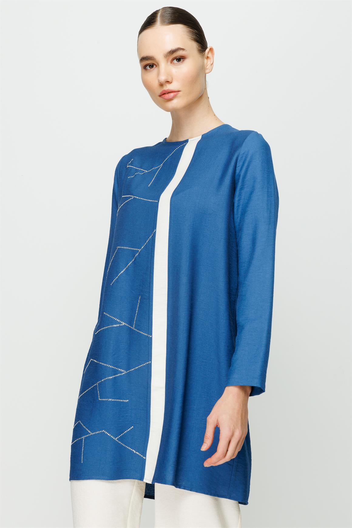 Taş Yapıştırmalı Pantolon Tunik Takım  İndigo · 4