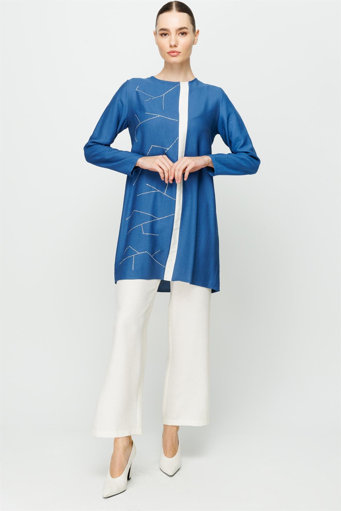 Taş Yapıştırmalı Pantolon Tunik Takım  İndigo · 2