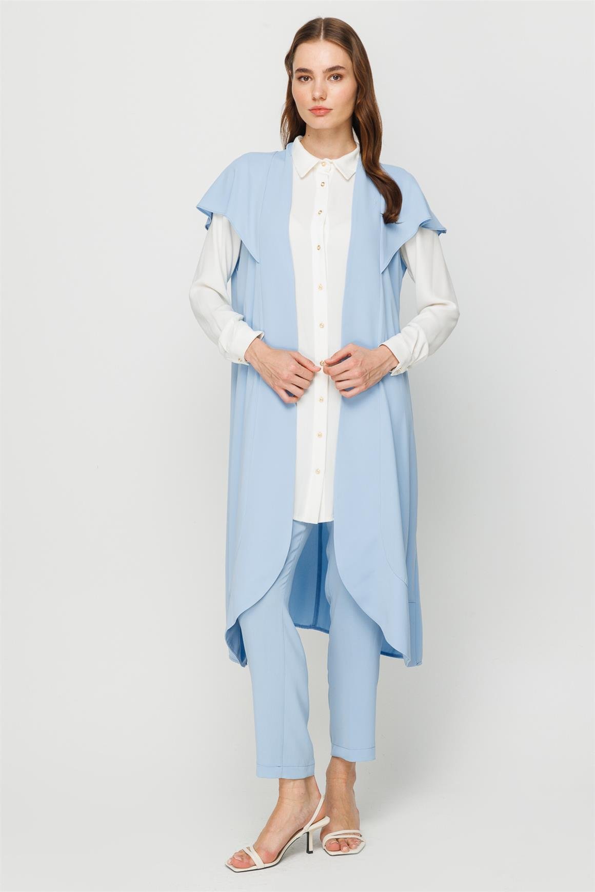 Tırnak Kol Yelekli Tunik Pantolon Yelek Takım  Mavi