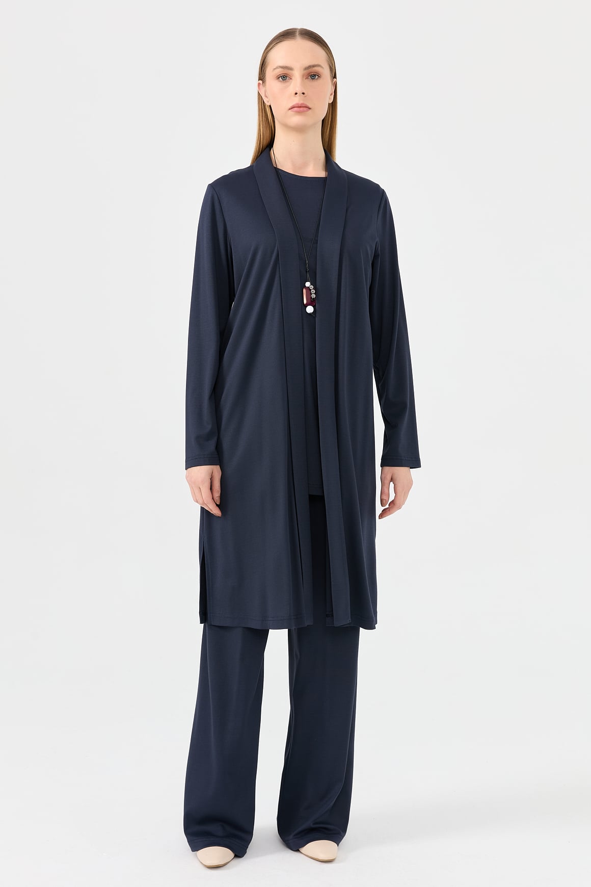 Triple Knitted Set Including Necklace - Navy