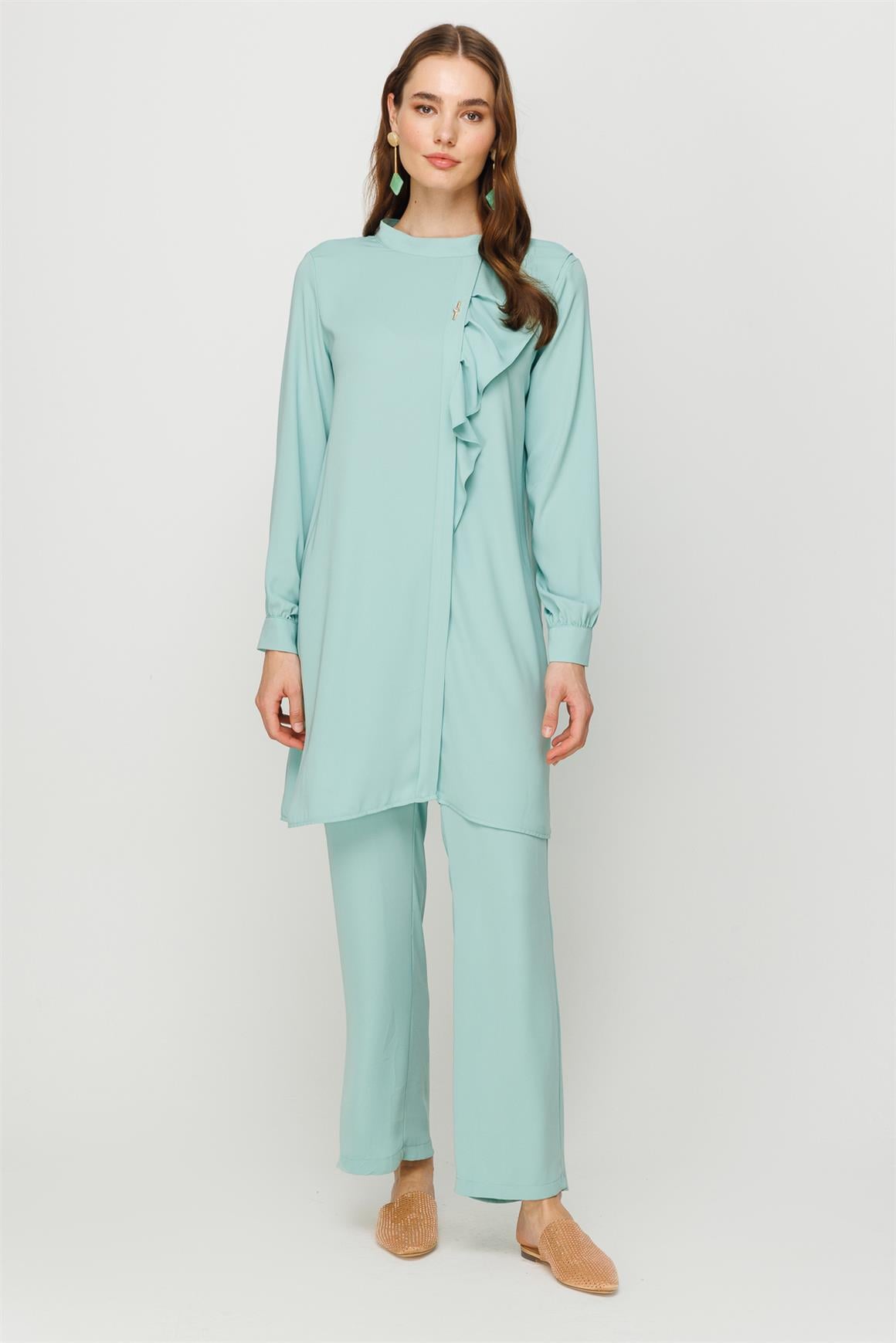 Volan Detaylı Pantolon Tunik Takım  Mint · 3