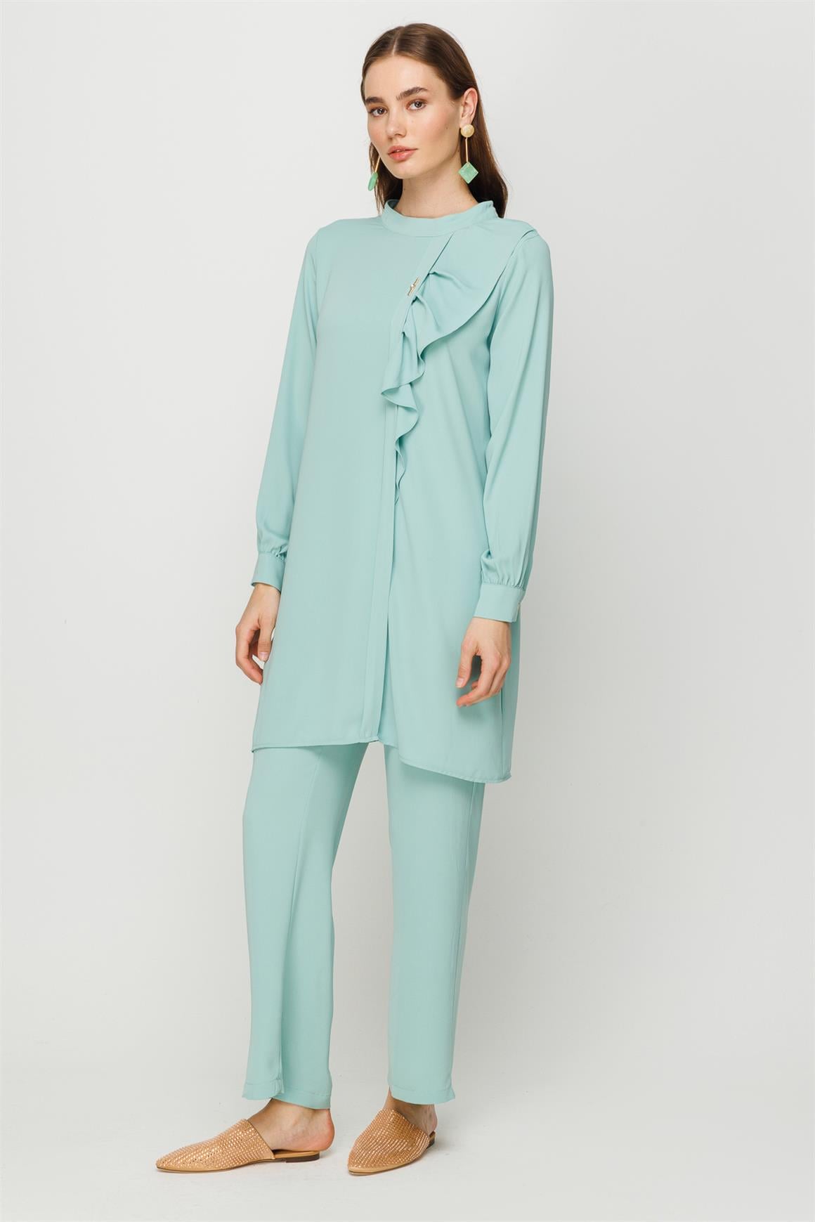 Volan Detaylı Pantolon Tunik Takım  Mint · 5
