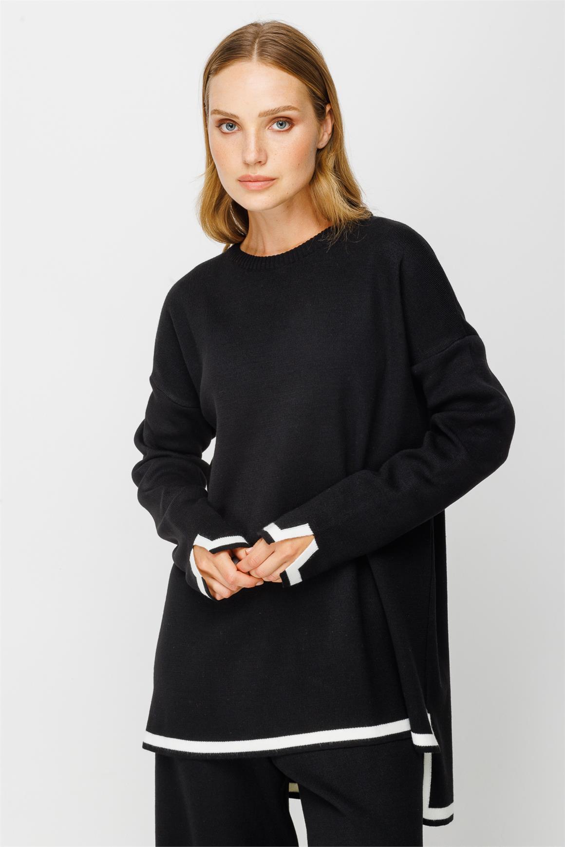 Yırtmaç Detaylı Triko Pantolonlu Takım  Siyah · 3