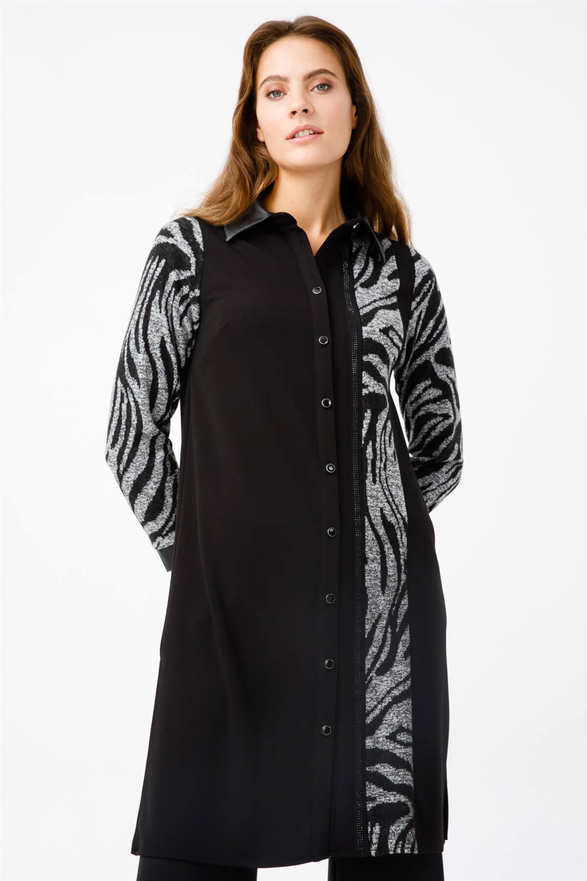 Zebra Desenli Pantolonlu Takım  Siyah