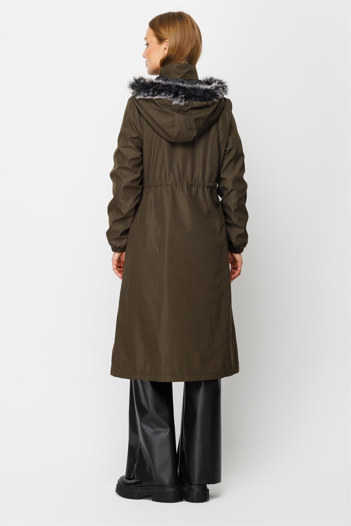 Dikiş Detaylı Ara Boy Parka  Haki · 3