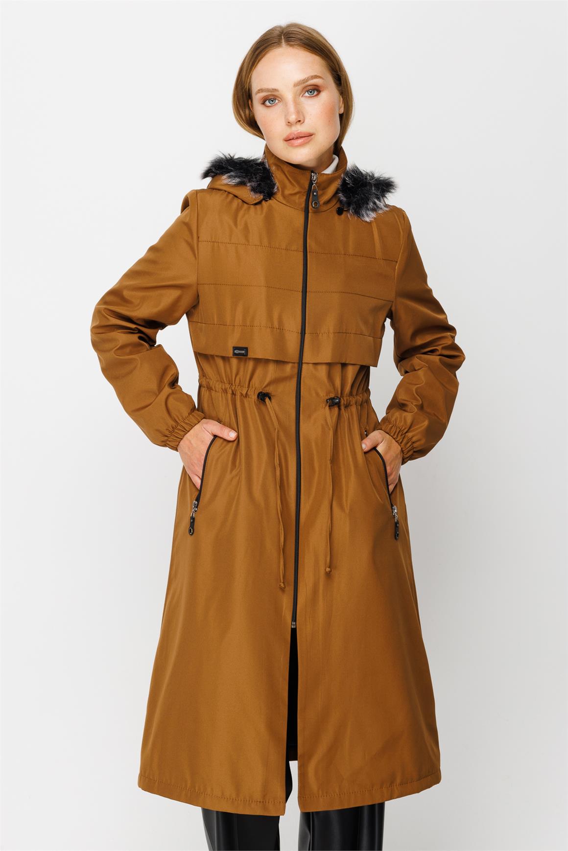Dikiş Detaylı Ara Boy Parka  Taba · 3