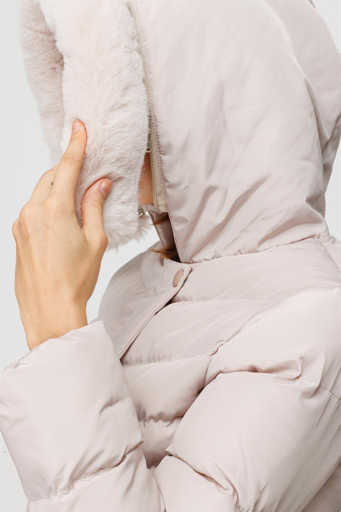 Yaka Kenarı Peluş Detaylı Dolgulu Şişme Kaban  Ekru · 5