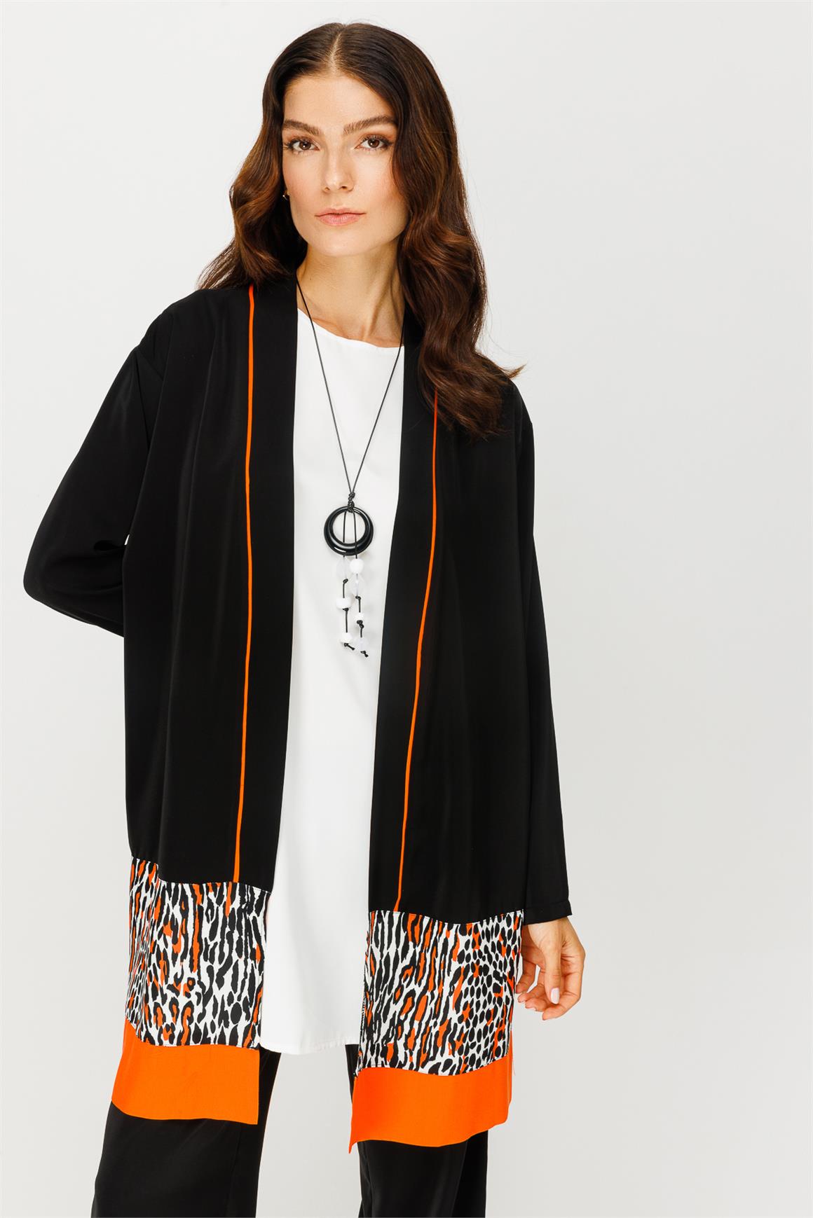 Leopar Detaylı Ceket İçtunik Pantolon Kolye Takım  Oranj · 3
