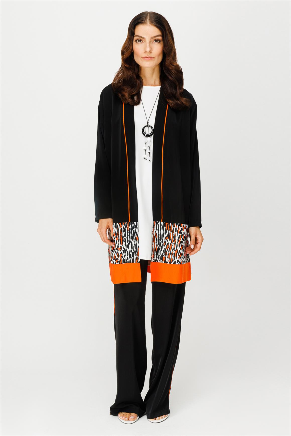 Leopar Detaylı Ceket İçtunik Pantolon Kolye Takım  Oranj · 7
