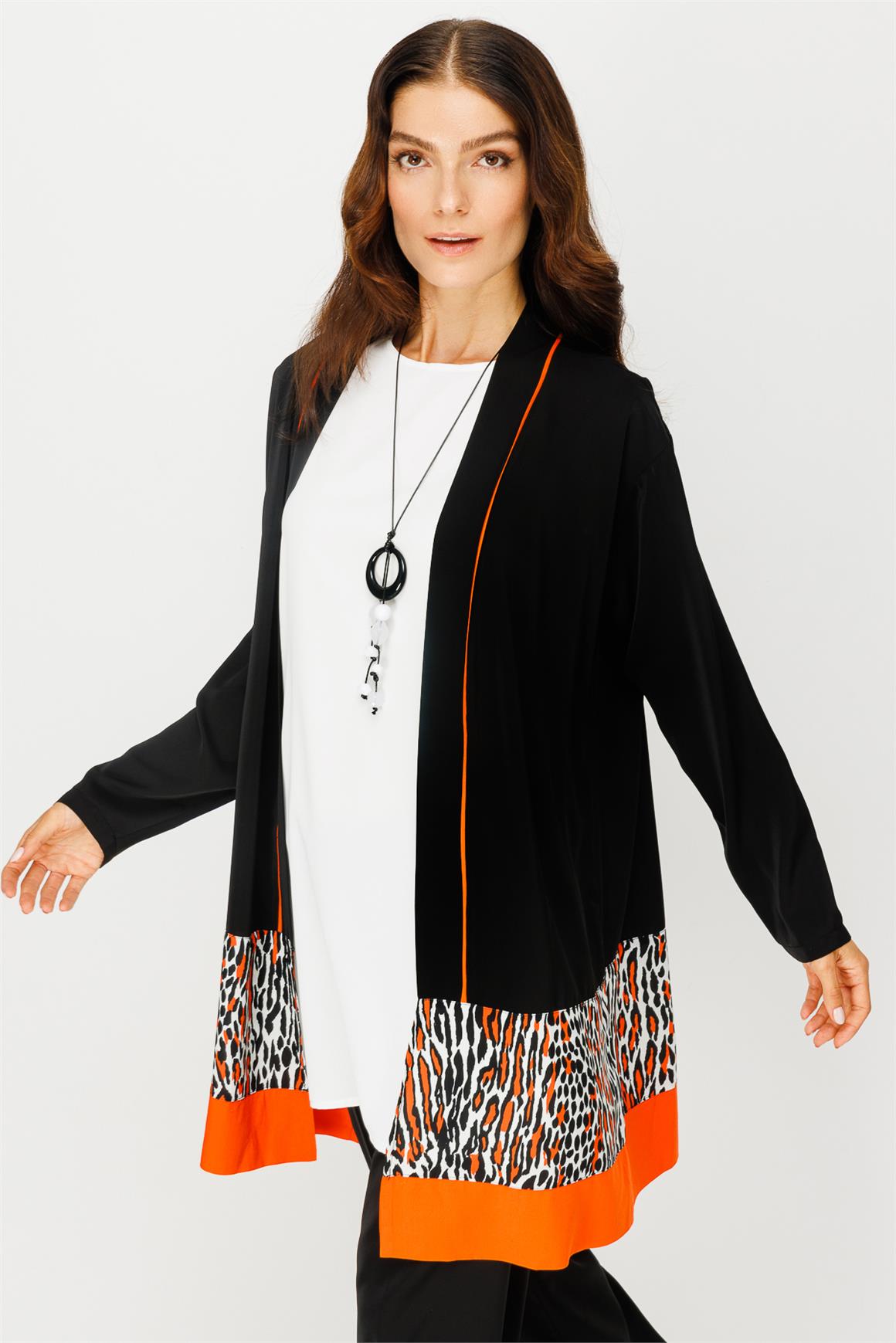 Leopar Detaylı Ceket İçtunik Pantolon Kolye Takım  Oranj · 5
